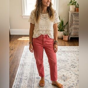 Madewell "The Momjean" High-Rise Tapered Jeans - Rose Dust - Size 28 100% Cotton